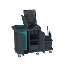 Der Arcora Ecoblack 750 Wagen (1410 x 680 x 1100 mm) von Arcora International GmbH bietet offene Fächer, Ablagefächer, Schalen und einen Mop-Eimer mit Auswringvorrichtung - ideal für den Versand von Verpackungsmaterial. Die Lieferung erfolgt als Einzelverpackung (Karton 1 Stück).