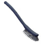 METDEC PREM. UNIVERSALBÜRSTE PBT od Haug Bürsten KG je šedo-modrý čisticí kartáč (296x25x23mm) s dlouhou, zahnutou rukojetí a tuhými štětinami, zobrazený na bílém pozadí.