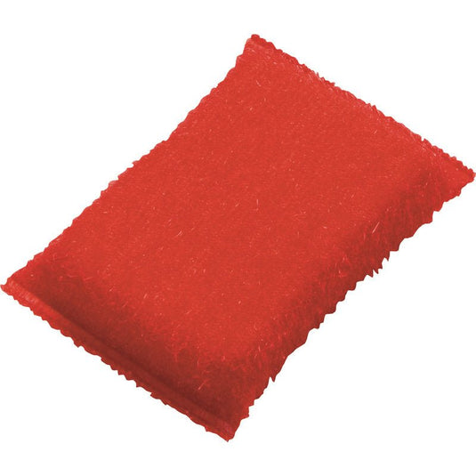 Ten Haug Bürsten KG ABRASIVSCHWAMM, KLEIN, PP, HART (130 × 85 × 30 mm) je červená, obdélníková kuchyňská houba se strukturovaným drsným povrchem, vyrobená z polypropylenu pro účinné čištění. Mírně zaoblené hrany; nepoužitá; na prodejní kartě.