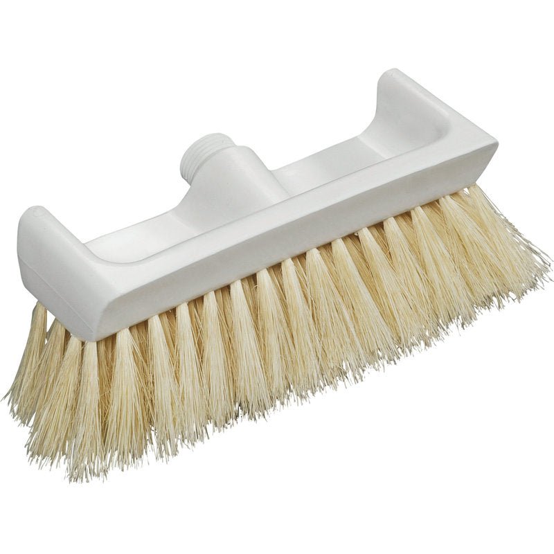 Der BACKOFENBESEN MIT SCHABEKANTE NATURFIBRE,270X100X65MM von Haug Bürsten KG je bílá plastová kartáčová hlava s tuhými přírodními vlákny a závitovým otvorem pro upevnění násady.