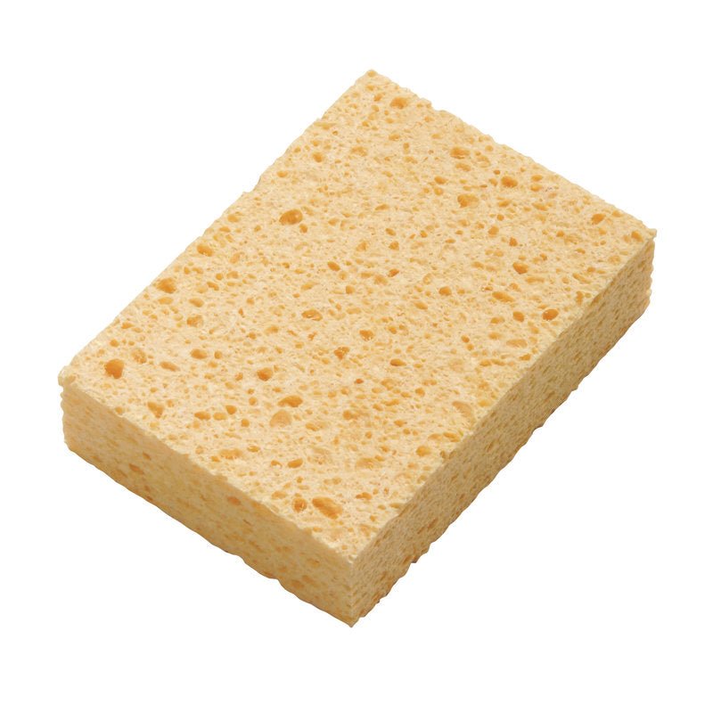 Houbička z CELULÓZY, ŽLUTÁ 140X100X46MM od Haug Bürsten KG je obdélníková žlutá houbička s viditelnou porézní texturou, ideální pro domácí použití a vyobrazena na bílém pozadí.