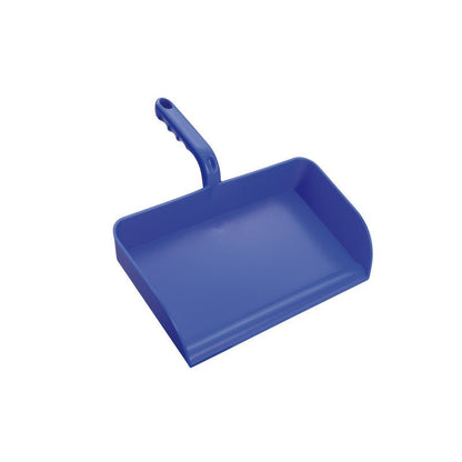 VELKÁ LOPATKA od Haug Bürsten KG z robustního PP bez okraje (325x330x100 mm), modrá s krátkou, ergonomickou rukojetí - ideální pro každodenní použití. Představena na jednoduchém bílém pozadí.