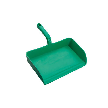 VELKÁ LOPATKA od Haug Bürsten KG je z zeleného PP, měří 325x330x100 mm, nemá gumový okraj a má krátkou rukojeť. Je vyobrazena na bílém pozadí.