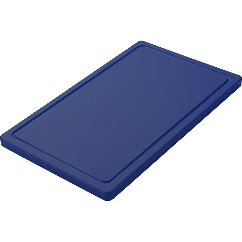 Jednobarevné modré Haug Bürsten KG prkénko KLEIN (PE, protiskluzové, 500x300x20mm) se zvýšeným okrajem a protiskluzovým povrchem, zobrazené na bílém pozadí.