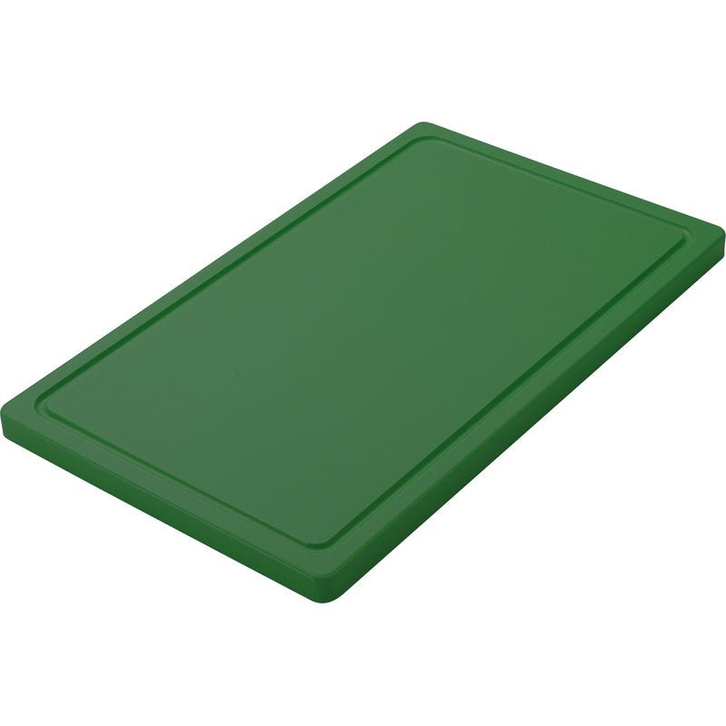 Prkénko KLEIN od Haug Bürsten KG je jednobarevné zelené, obdélníkové, protiskluzové PE prkénko (500x300x20mm) se zaoblenými hranami a mírně vyvýšeným okrajem, zobrazené na bílém pozadí.