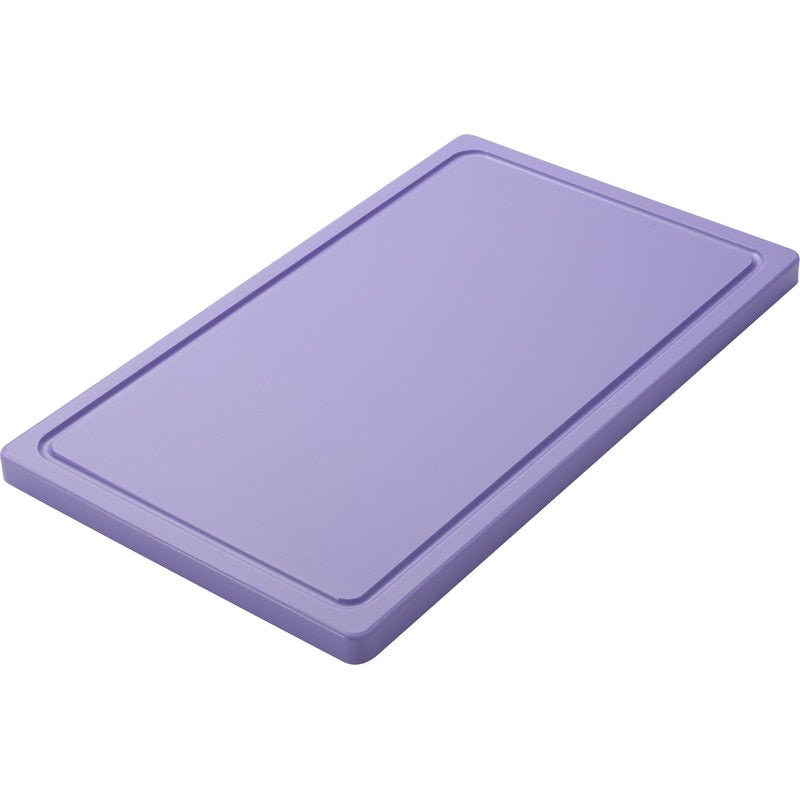 Haug Bürsten KG prkénko KLEIN (PE, protiskluzové, 500x300x20mm) je zobrazeno v světle fialové barvě na bílém pozadí, s mírně zvýšeným okrajem a protiskluzovým povrchem pro bezpečnou a snadnou přípravu pokrmů.