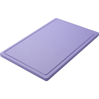 Zobrazené je obdélníkové, fialové SCHNEIDEBRETT GROß (600x400x20mm) od Haug Bürsten KG z protiskluzového PE s mírně zvýšeným okrajem před bílým pozadím.