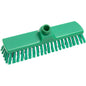 Der Haug Besen Schrubbkopf der Haug Bürsten KG verfügt über steife 0,50 mm PBT-Borsten in Reihen auf einem 300 x 70 x 40 mm großen, rechteckigen Kunststoffkopf mit einem zentralen Loch zur Befestigung des Stiels.