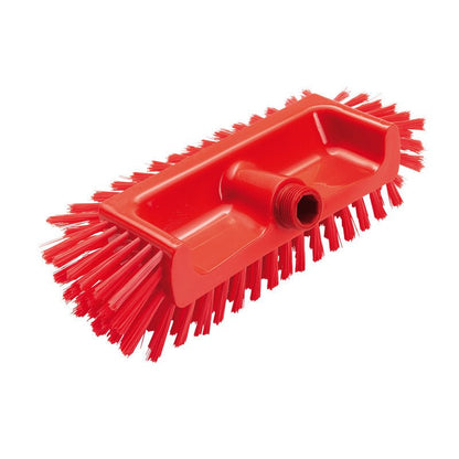 ECKENSCHRUBBER ø0,50MM MITTEL (320x125x40-50mm) od Haug Bürsten KG je červený čisticí nástroj s pevnými, ven směřujícími štětinami a závitovým otvorem - ideální pro těžko dostupné rohy.