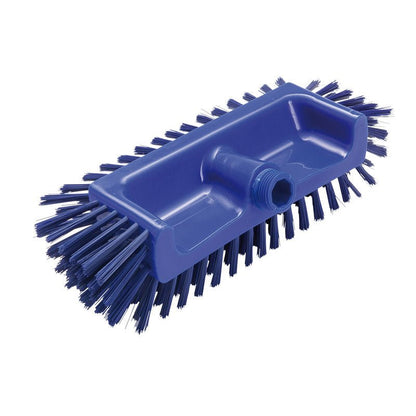 ECKENSCHRUBBER ø0,50MM MITTEL od Haug Bürsten KG (320x125x40-50mm) z modrého plastu s pevnými štětinami na stranách a spodní části čistí těžko přístupné rohy a má závitový otvor pro násadu.