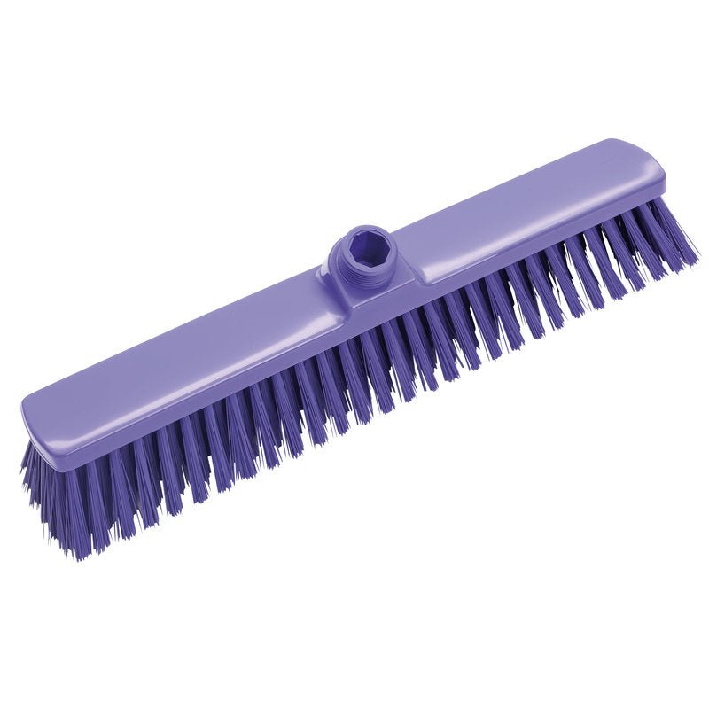 GROßRAUMBESEN, 400x60x50mm od Haug Bürsten KG, má tuhé štětiny a centrální závitový otvor pro upevnění násady - perfektní pro čištění velkých ploch. Zobrazeno fialově na bílém pozadí.