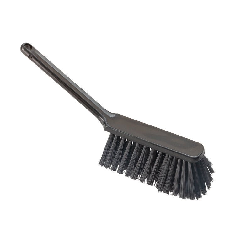 Haug Bürsten KG HANDBESEN, WEICH, 310MM, GESCHLITZT je černý, ručně vedený čisticí kartáč s dlouhou rukojetí a měkkými, rozštěpenými štětinami, ideální pro čisticí úkoly, zobrazeno na bílém pozadí.