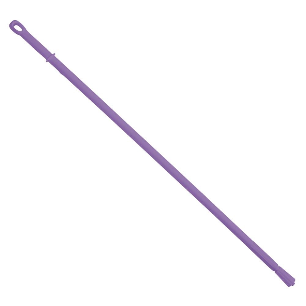 Plastová tyč od Haug Bürsten KG je fialová, ergonomická 1500 mm dlouhá násada s závitovým koncem a otvorem na zavěšení, vyrobená z tepelně odolného materiálu pro dlouhou životnost.