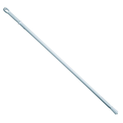 Obraz ukazuje ergonomickou plastovou tyč Haug o délce 1500 mm a průměru 32 mm od Haug Bürsten KG, bílou teleskopickou tyč s ergonomickou oválnou rukojetí a závitovou špičkou. Je ideální pro čištění nebo malování a je vyrobena z odolných materiálů s vysokou tepelnou odolností.