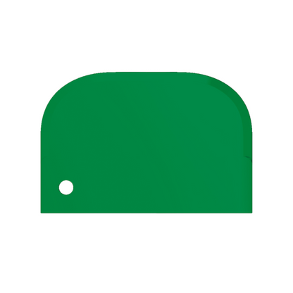 Jednoduchý zelený obrys koruny se zaobleným vrcholem a malým kruhovým výřezem na levé straně, který zachycuje ducha potravinářského designu, podobně jako Haug škrabka malá 15 x 10 cm od Haug Bürsten KG.