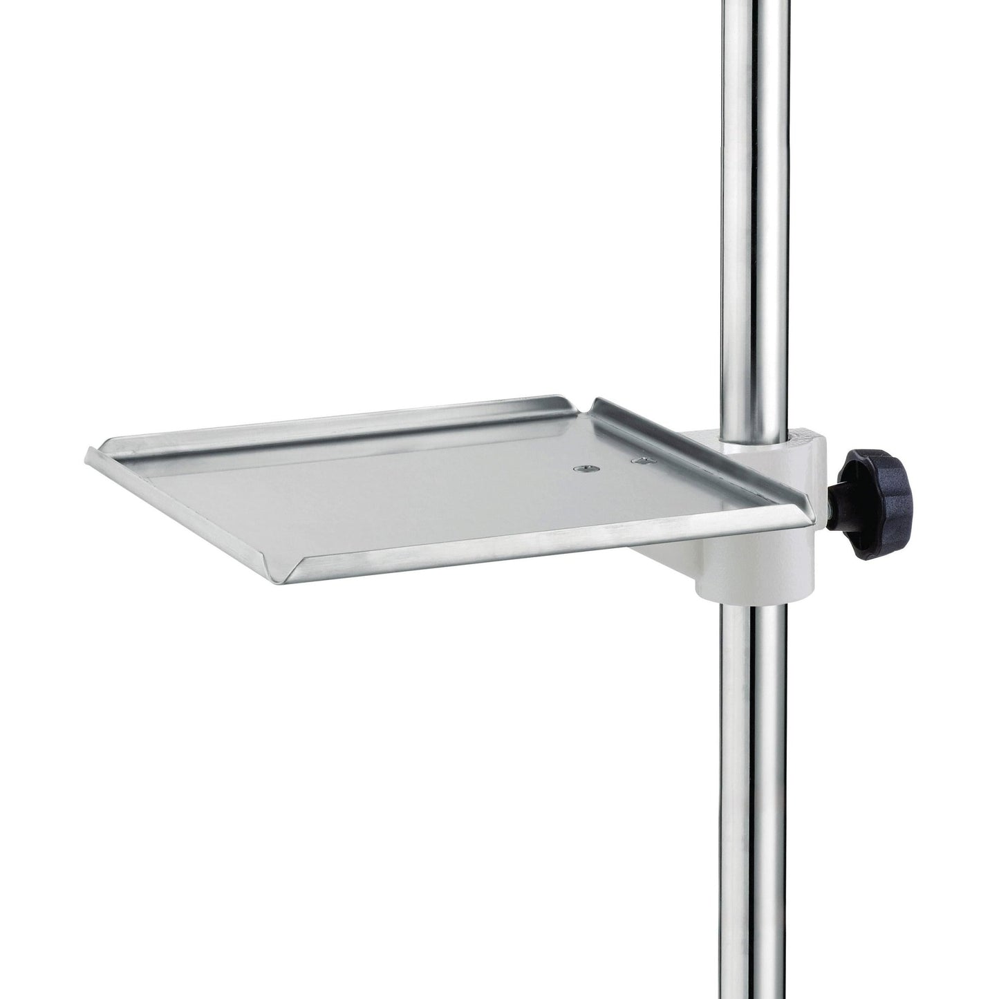 Novocal odkládací deska pro infuzní stojan z nerezové oceli (315 x 275 mm) s rukojetí nabízí tři zvýšené okraje, nastavitelný knoflík a držák - ideální pro bezpečné uložení lékařských pomůcek. Balení: 1 kus.