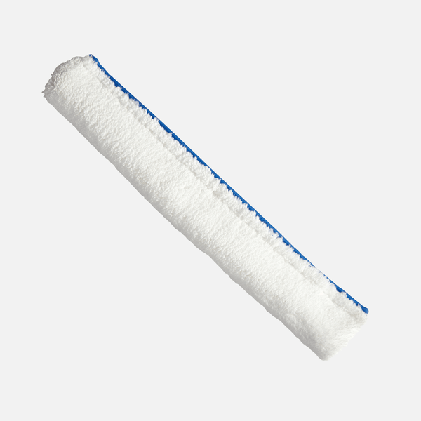 Zobrazen je bílý, obdélníkový kryt odolný vůči rozpouštědlům Johannes Kiehl KG pro mop (40 cm, 1 kus) s modrým švem na jednobarevném světlém pozadí.