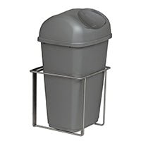 Nádoba na odpad z plastu Novocal (9 litrů, šedá s víkem) stojí v jednoduchém kovovém rámu a nabízí efektivní řešení pro likvidaci odpadu.