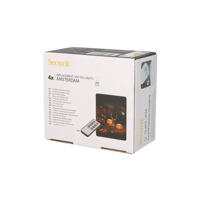 Papstar Securit® 4 LED čajové svíčky náhradní balení Ø 4 cm x 5 cm "Amsterdam" doba svícení 12-40 hodin