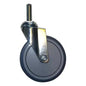 Jedno otočné kolečko Novocal s lehkým chodem a čepem (Ø 150 mm), ideální pro třídicí regálové vozíky nebo stojany na pláště, s kovovým držákem a šedým gumovým vnějším kroužkem, zobrazené na bílém pozadí. Balení: 1 kus.
