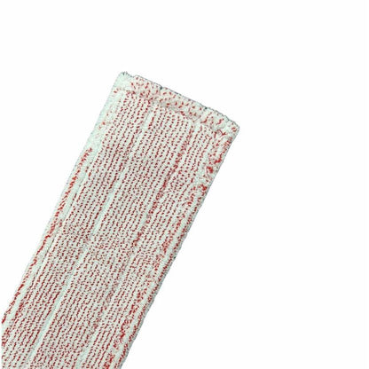 Detailní záběr na Arcora Excellent Red-White Db-Fc mop s barevným kódováním a obalem od společnosti Arcora International GmbH, s červenými a bílými pruhy a okraji, ideální pro barevné kódování v systémech čisticích mopů.