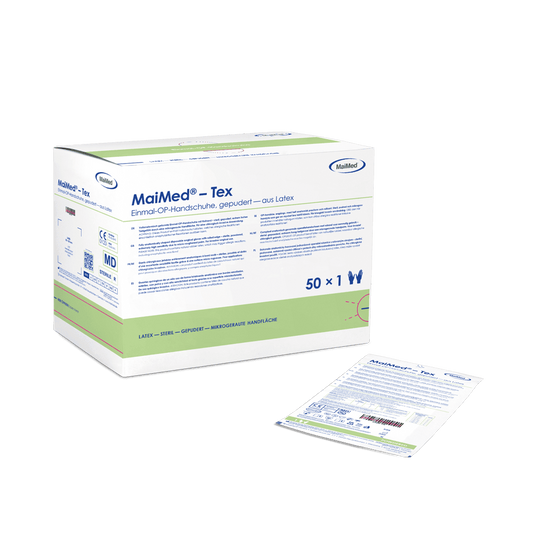 MaiMed-Tex sterilní, lehce pudrované latexové chirurgické rukavice 50 párů/krabice