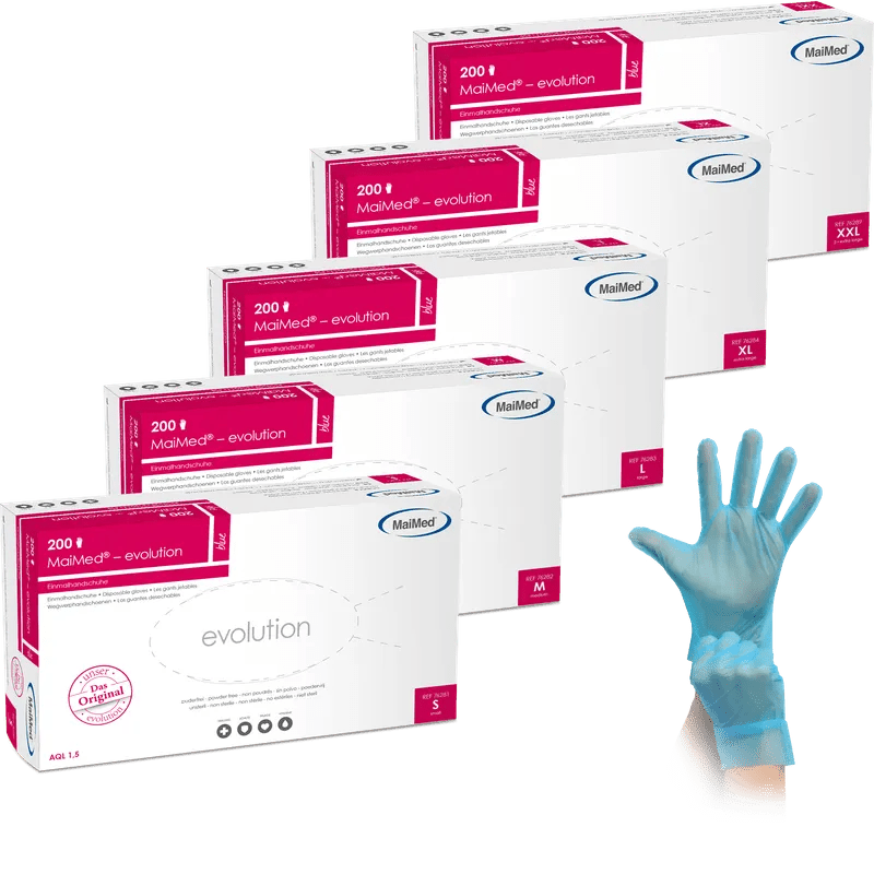 MaiMed-evolution, modrá, nesterilní, bez pudru, jednorázová rukavice bez latexu, 200 kusů/krabice