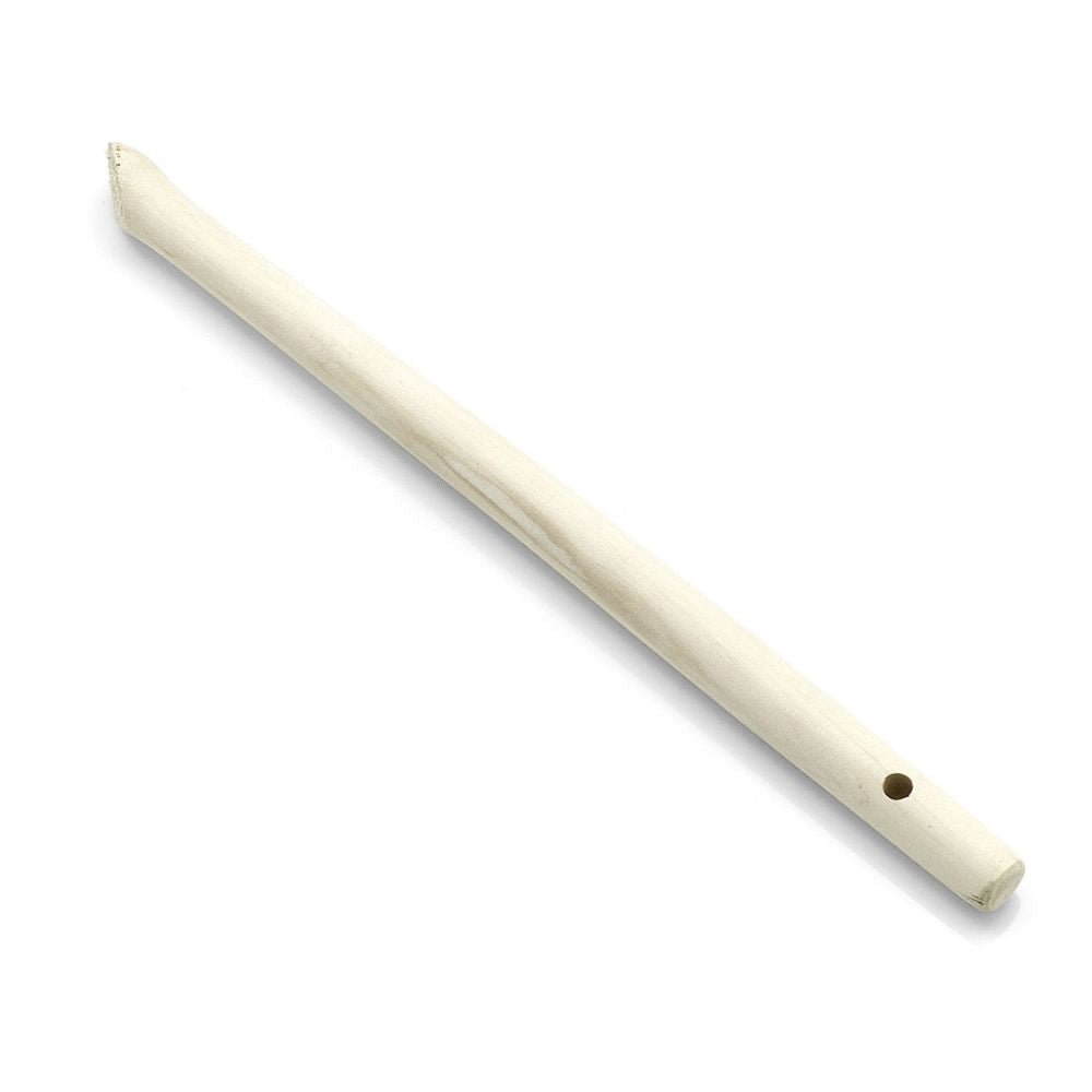 Bílá plastová kazoo má stejně jako úhel štětce Nölle Profi Brush úzký, podlouhlý tvar. Na jednom konci má kulatý náustek a na boku otevřený konec s malým otvorem.