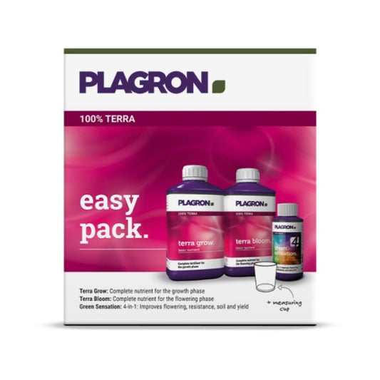 Plagron Easy Pack Terra von Bertels B.V. enthält 100% mineralbasierten Dünger in den Flaschen „Terra Grow“, „Terra Bloom“ und „Green Sensation“. Ein Messbecher ist ebenfalls im Lieferumfang enthalten und verspricht eine verbesserte Blüte, Widerstandskraft, Bodengesundheit und Ertragssteigerung.