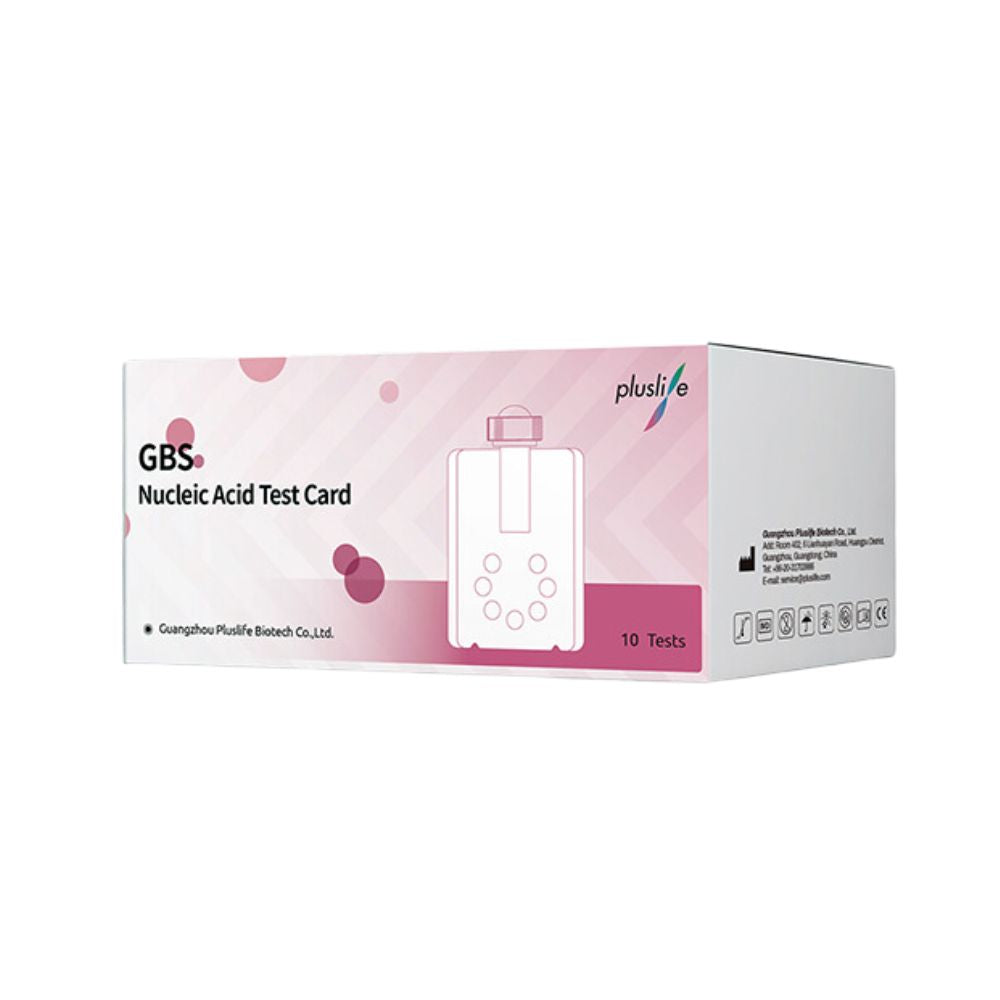 Testovací sady Pluslife Streptokokken B od společnosti MedRhein GmbH jsou dodávány v růžovo-bílé krabičce, která nabízí rychlou in-vitro detekci streptokoků skupiny B, obsahuje 10 testů a je vyrobena společností Guangzhou Pluslife Biotech Co., Ltd.