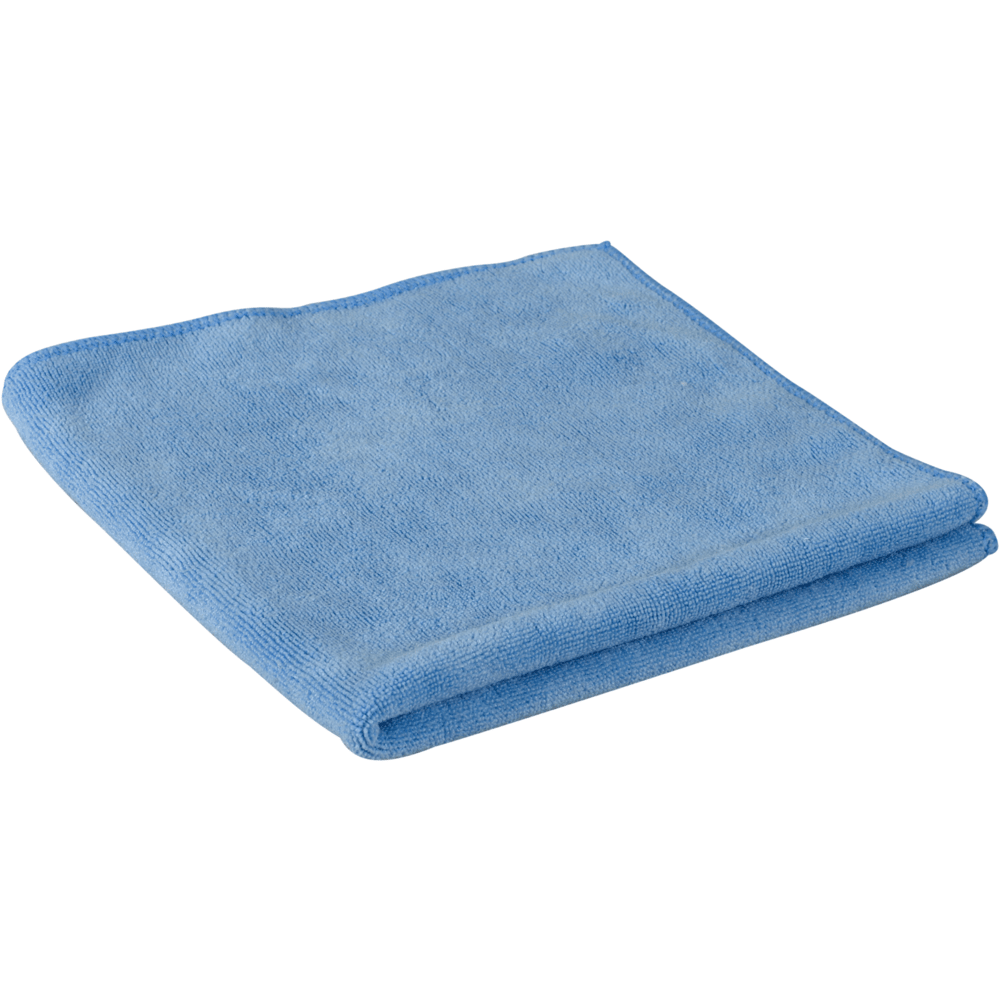 Složený mikrovláknový hadřík ENA Soft, 40x40 cm od společnosti Abena Re-Seller GmbH je zobrazen na bílém pozadí. Jeho měkká textura a čisté okraje ho činí perfektním pro péči o auto a čištění.