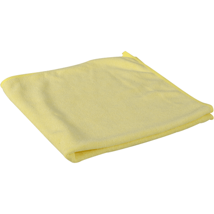 Mikrovláknový hadřík ENA Soft od společnosti Abena Re-Seller GmbH (40x40 cm) ve žluté barvě leží složený na bílém podkladu - ideální pro šetrnou a efektivní péči o auto.