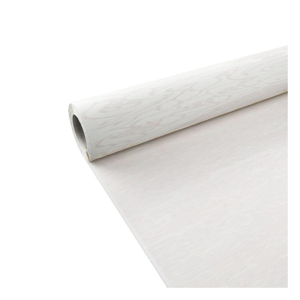 Eine teilweise abgerollte Duni Dunicel-Tischdeckenrollen (1,18 m x 10 m) der Duni GmbH in heller Holzmaserung liegt auf weißem Untergrund – ideal für stilvolle Hochzeiten, Bankette und Firmenveranstaltungen.