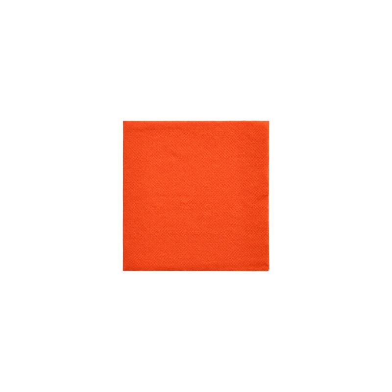 Ubrousky PAPSTAR „DAILY Collection“ 1/4-skladem, ve velikosti 24 cm x 24 cm v oranžové barvě, ideální pro udržitelnou stolní dekoraci, jsou umístěny uprostřed na bílém pozadí.