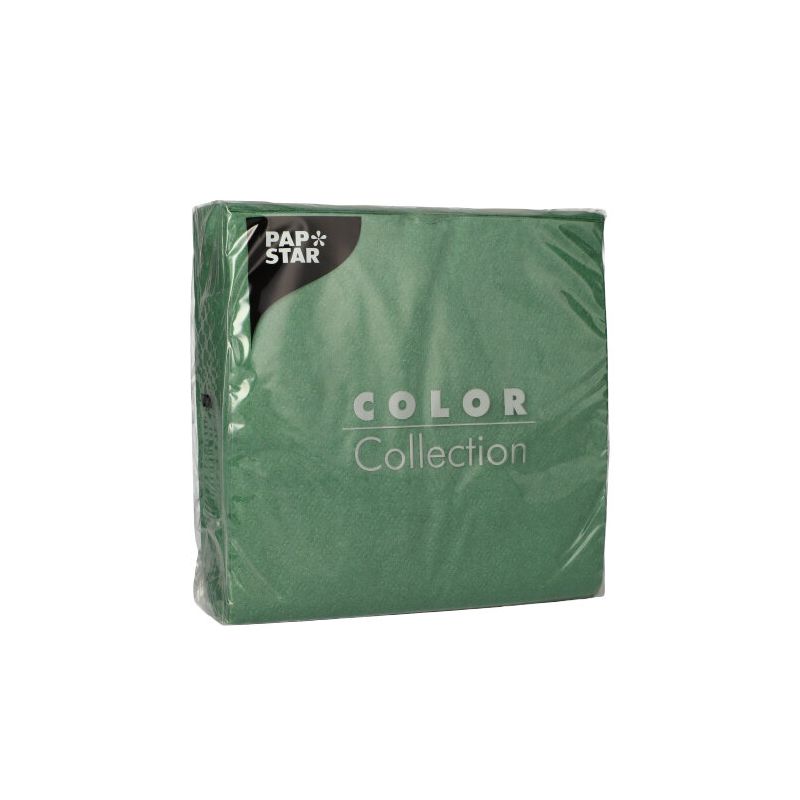 Zobrazeno je zapečetěné balení PAPSTAR 100 ubrousků, jednovrstvé 1/4 skládání (33 x 33 cm) od společnosti PAPSTAR GmbH na bílém pozadí, které zdůrazňuje své ekologické a FSC-certifikované vlastnosti.
