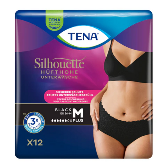 TENA SILHOUETTE Plus Černá inkontinence kalhoty Velikost. M | Balení (12 kusů)