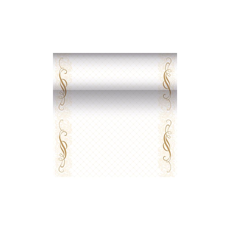 Dekorativní certifikátová šablona z kolekce PAPSTAR „ROYAL Collection“ zdůrazňuje pozadí s přechodem s ozdobnými zlatými okraji, které obsahují elegantní, vířící květinové vzory. Centrální oblast je určena pro text nebo individuální design a vyzařuje sofistikovaný nádech, který připomíná designy PAPSTAR běhounů na stůl z látkového materiálu PV-Tissue Mix.