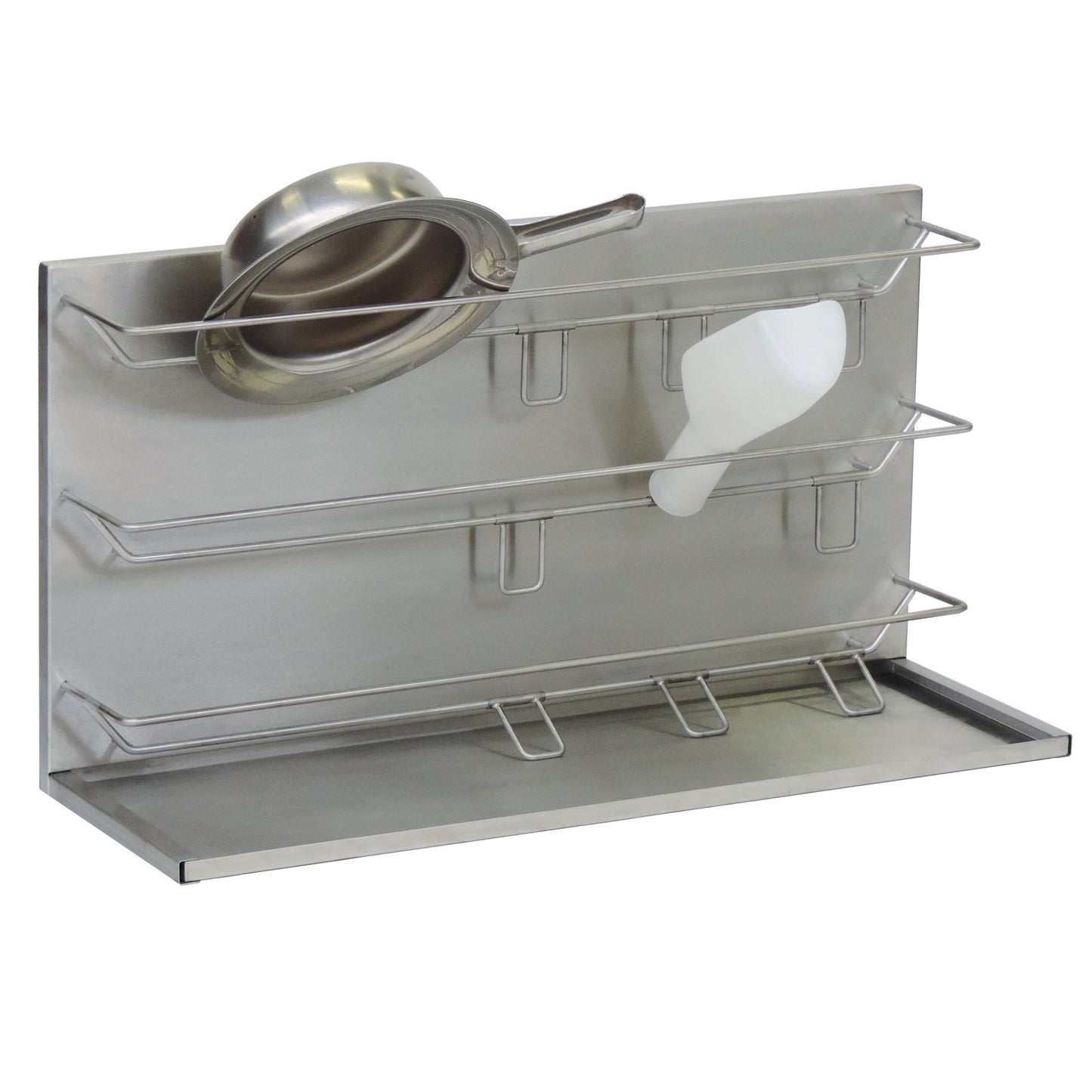 Novocal nástěnná police z nerezové oceli (cca 950 mm, 1 kus) nabízí ideální úložný prostor pro zásobníky a močové lahve díky třem vodorovným tyčím a jedné polici dole.