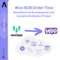 Infografika pro Shopify B2B Order Tool od Altruan zobrazuje loga Altruan a Shopify a zdůrazňuje integraci Shopify. Německý text vysvětluje funkce jako zákaznické ceny, objednávkový budík a vlastní ceny s jasnými symboly.