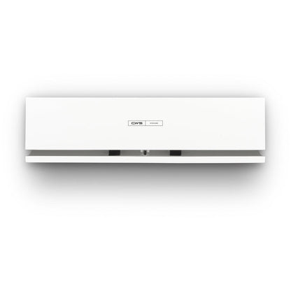 Das CWS Frontpanel für Duftspender Air Bar ist ein schlichtes, weißes, rechteckiges Wandpanel mit einem kleinen CWS-Logo in der Mitte und einem sichtbaren Luftauslass im unteren Bereich, das modernes Design widerspiegelt.