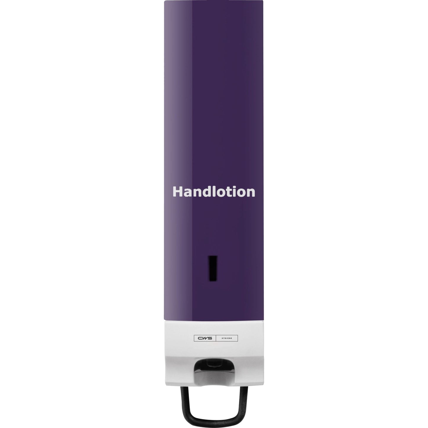 CWS čelní panel pro pěnový dávkovač mýdla Foam Slim má fialovou horní část s nápisem "Handlotion" a bílou spodní část s pákami, které vytvářejí elegantní vzhled pro každou místnost.