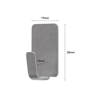 Command™ nerezový kovový háček velikosti S (19mm x 30mm, 15mm háček) od 3M Deutschland GmbH (4 háčky, 5 pásků) je zobrazen na jednoduchém bílém pozadí.