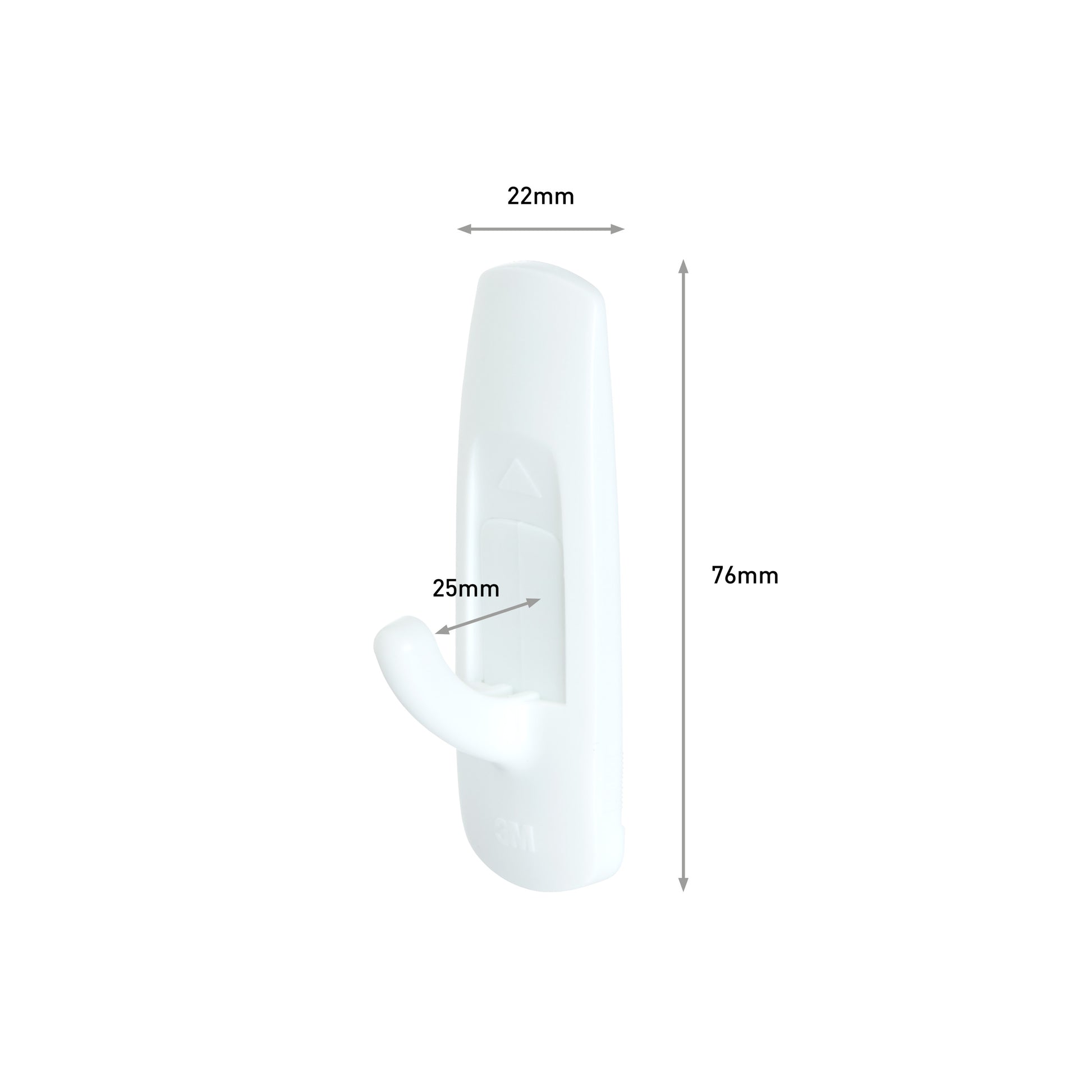 Der 3M Deutschland GmbH Mittelgroße Command™ Mehrzweckhaken M im Vorteilspack, 17001-2 (1 Stück) ist ein weißer Kunststoff-Wandhaken (22mm breit, 76mm hoch, 25mm ausladend), der isoliert auf weißem Hintergrund dargestellt ist.