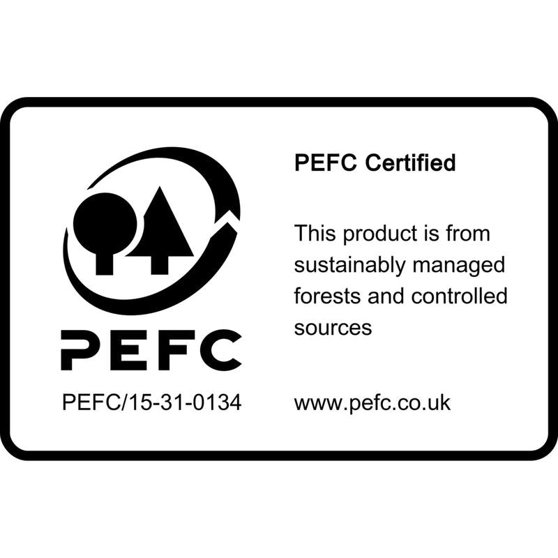 Obdélníkový PEFC certifikovaný štítek pro poznámkové bloky Post-it® Notes, Žlutá, 38 mm x 51 mm, od 3M Deutschland GmbH. Logo se stromem a trojúhelníkem. Text: "Tento produkt pochází z udržitelně obhospodařovaných lesů a kontrolovaných zdrojů." SGSCH-PEFC-COC-110078.