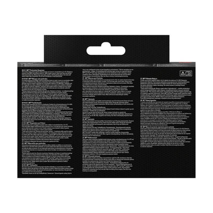 Zadní strana balení částicové masky 3M™ Cool Flow™ 9922 FFP2 od 3M Deutschland GmbH: černé pozadí, bílý vícejazyčný text, varovné symboly; Zvýraznění ochrany FFP2, ventilu potlačujícího zápach a závěsné lišty na displej.