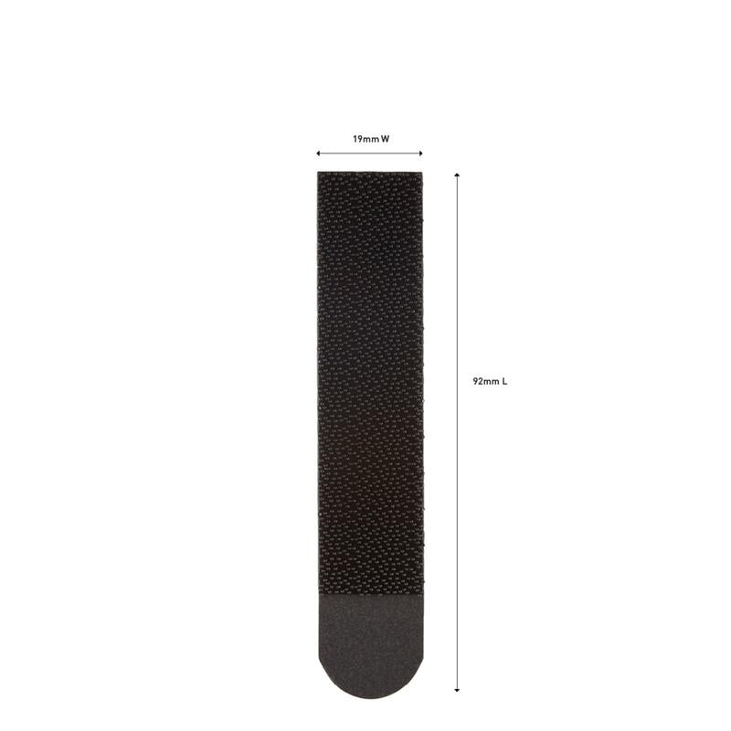 Černý, obdélníkový Command™ montážní proužek na obrazy 17206BLK (19mm x 92mm) od společnosti 3M Deutschland GmbH je vertikálně zobrazen s popsanými rozměry na bílém pozadí - ideální pro zavěšení bez poškození.