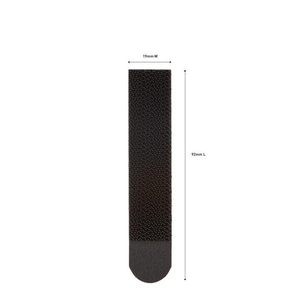 Černý, obdélníkový Command™ montážní proužek na obrazy 17206BLK (19mm x 92mm) od společnosti 3M Deutschland GmbH je vertikálně zobrazen s popsanými rozměry na bílém pozadí - ideální pro zavěšení bez poškození.