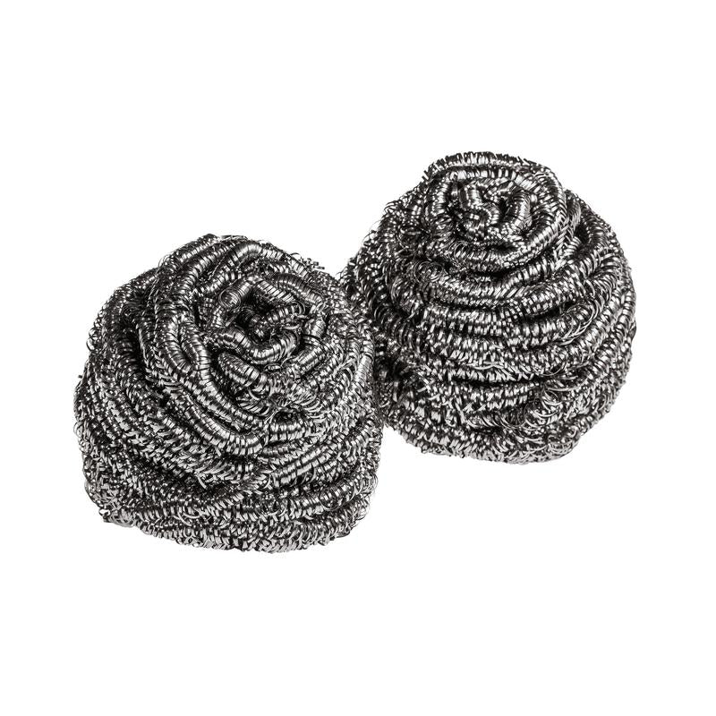 Tři nerezové spirály Scotch-Brite® od 3M Deutschland GmbH leží vedle sebe na bílém pozadí - ideální pro důkladné čištění nádobí a povrchů, balení obsahuje 3 kusy.