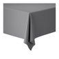 Eine Dunicel-Tischdeckenrolle 1,18 m x 10 m der Duni GmbH in unifarbenem Grau deckt die Tischecke ab, Stoffbehang auf zwei Seiten – ideal für Hochzeiten, Bankette und Firmenveranstaltungen.