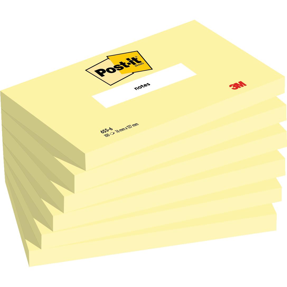 Poznámkové bloky Post-it®, Canary Yellow, 76 mm x 127 mm, 100 listů/blok, 6 bloků/balení, 100% PEFC, SGSCH-PEFC-COC-110078 | Balení (6 kusů)